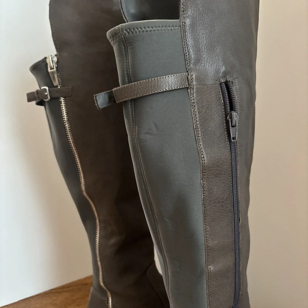 Women's Gray Leather Calvin Klein Over The Knee Boots Size 9